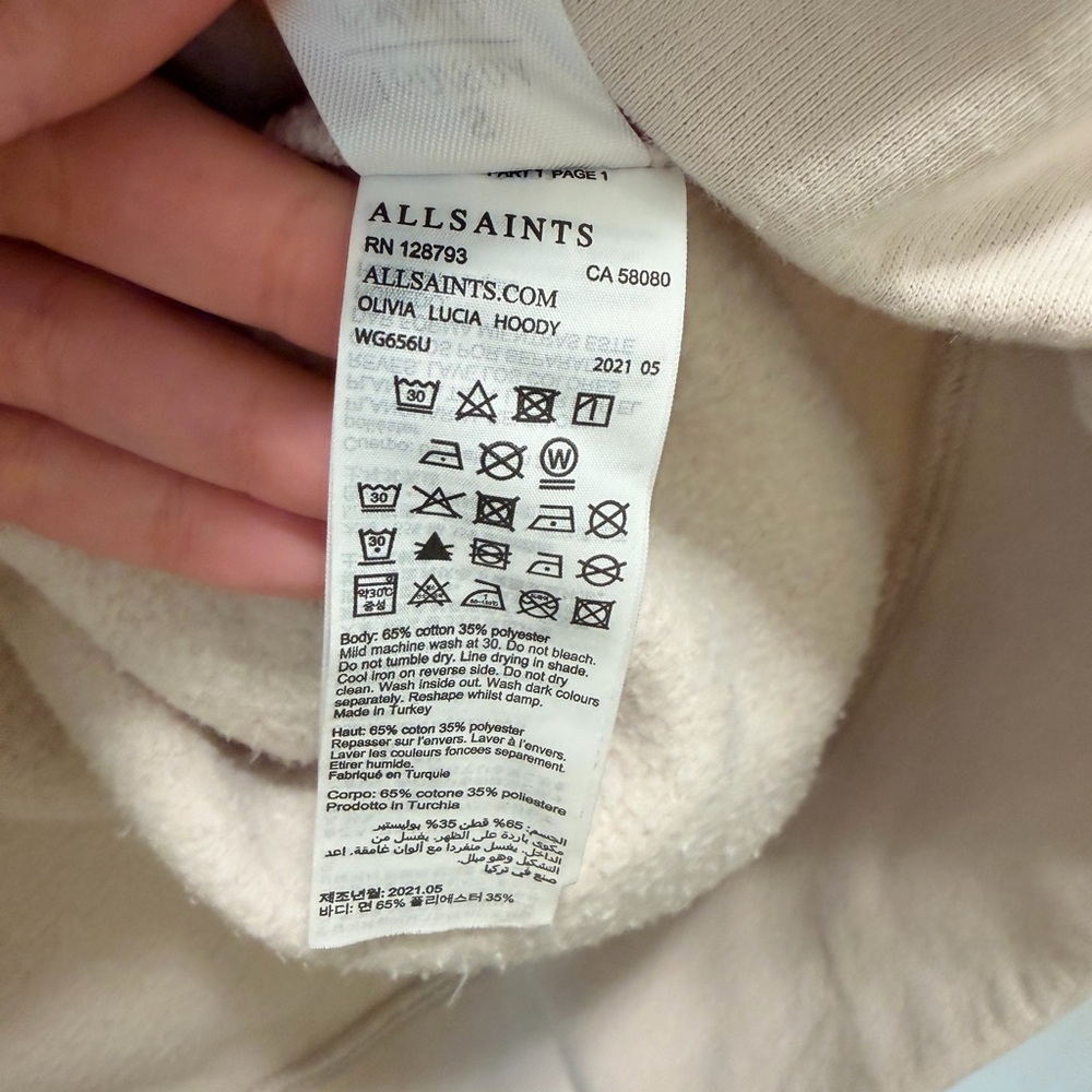 AllSaints Olivia Lucia Graphic Hoodie Cream Oversized Small - Picture 5 of 7